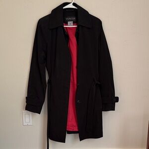 Women's Black Belted Trench Coat with Red Lining